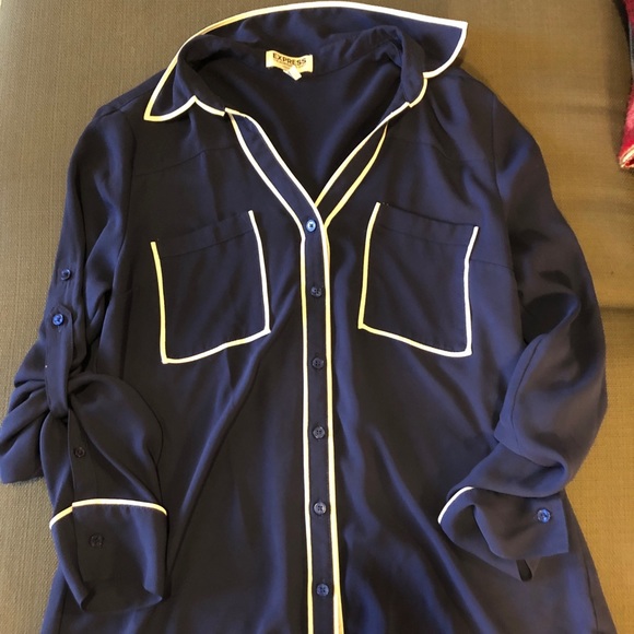 Navy blue with white piping portofino top - Picture 1 of 2